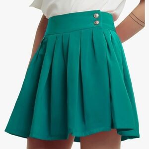 Women's Double Waist Side Buttons Pleated Skirt Chou Yatou